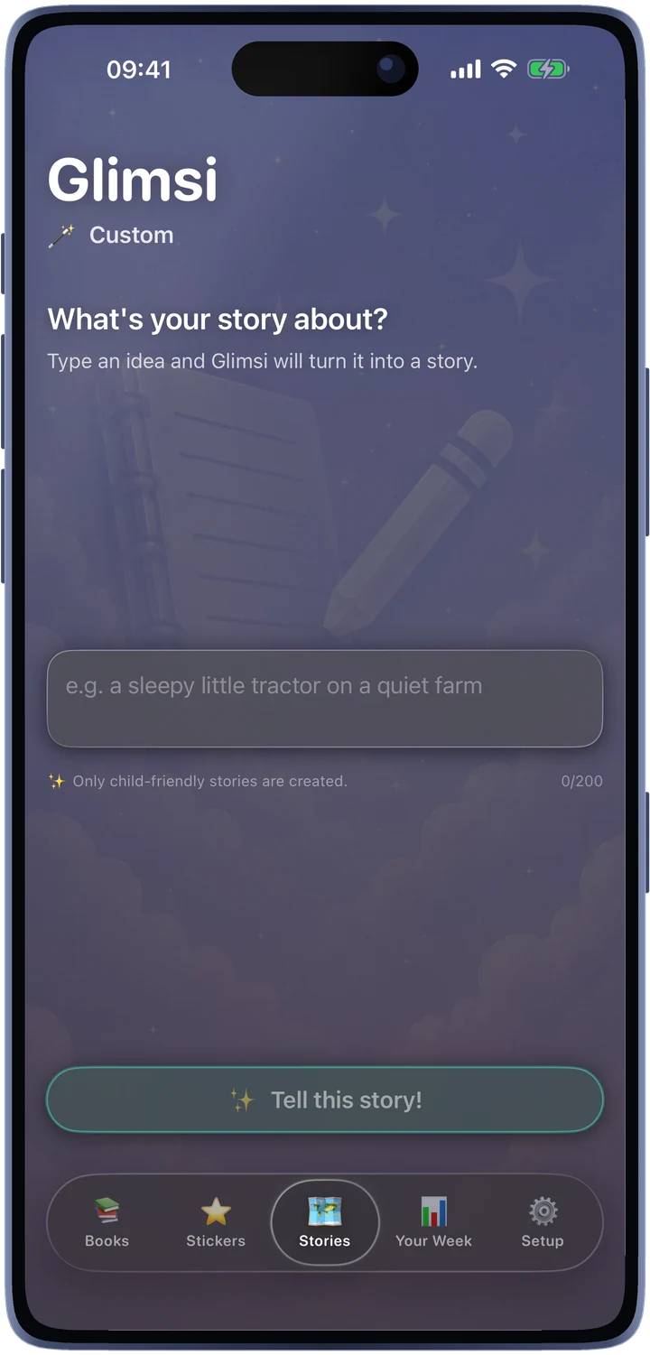 Typing your own story idea