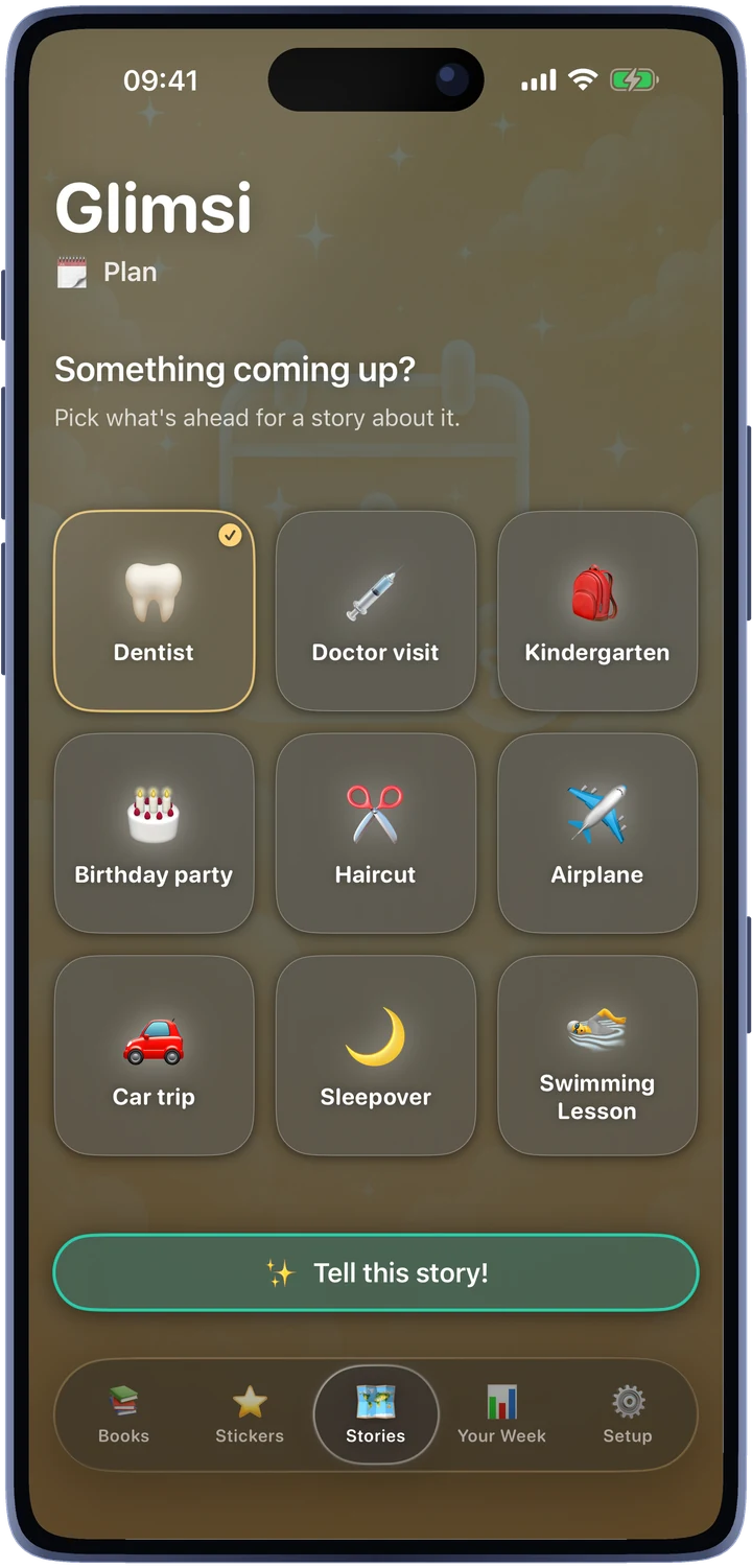 Plan: Dentist, Doctor visit, Kindergarten, Birthday party, Haircut, Airplane